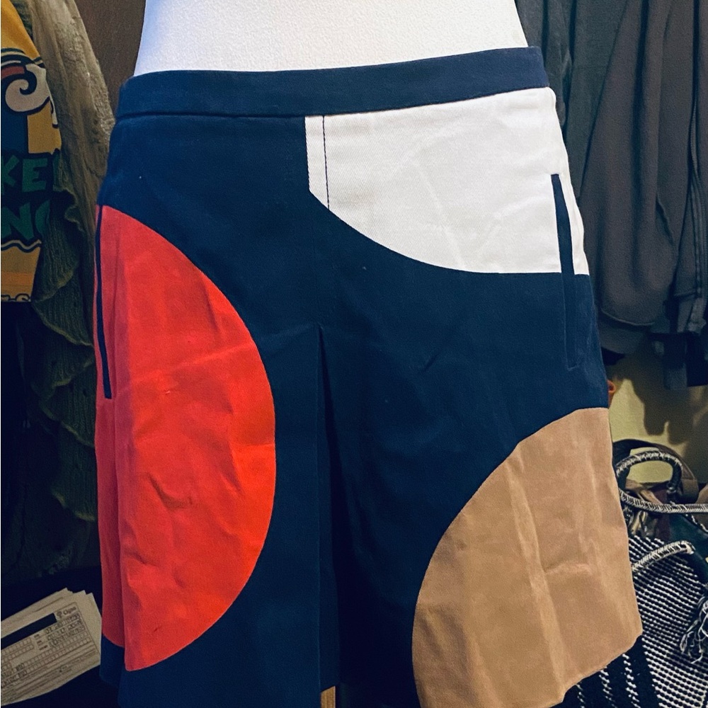 Maeve Multicolor A-Line Skirt - Red, Blue, Tan